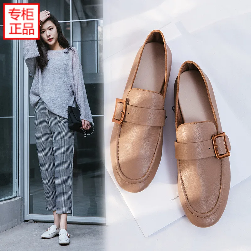 

2019 Spring New Style Korean-style Low Heel England College Style Shoes Simple Versatile Metal Buckle Retro Loafers