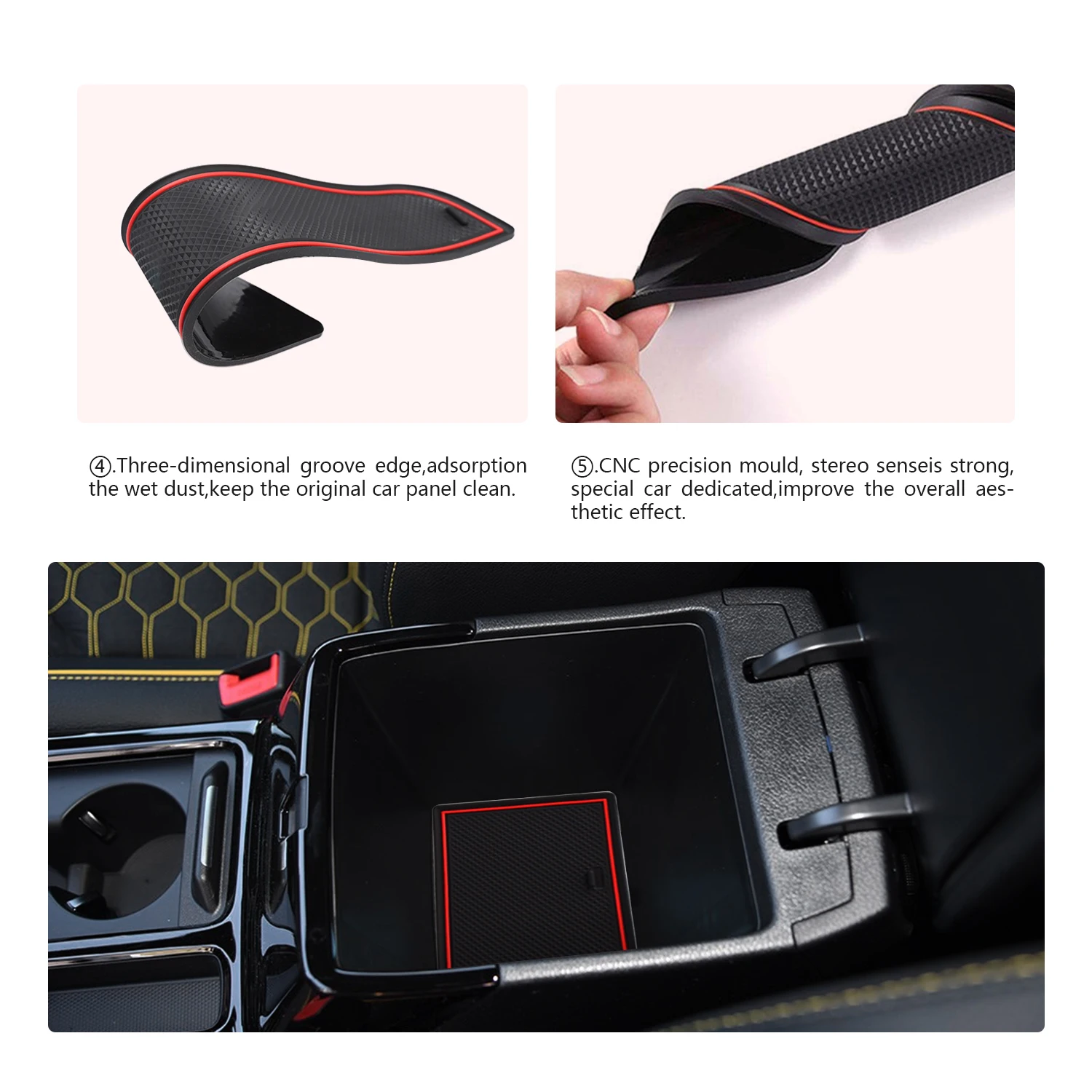 LFOTPP Car Non-Slip Interior Door Gate Slot Mats Compatible with 2019-2020 RAV4 Cup Holder Pads Groove Mat Cushions,12 PCS Rubber Mat Red
