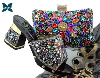 

Newest African Women Matching Italian Design Black Color Shoe and Bag Set for Wedding Italian Shoes with Matching Bag For Party