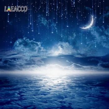 

Laeacco Blue Dreamy Meteor Shower Moon Clouds Scene Photography Backgrounds Portrait Photographic Backdrops For Photo Studio