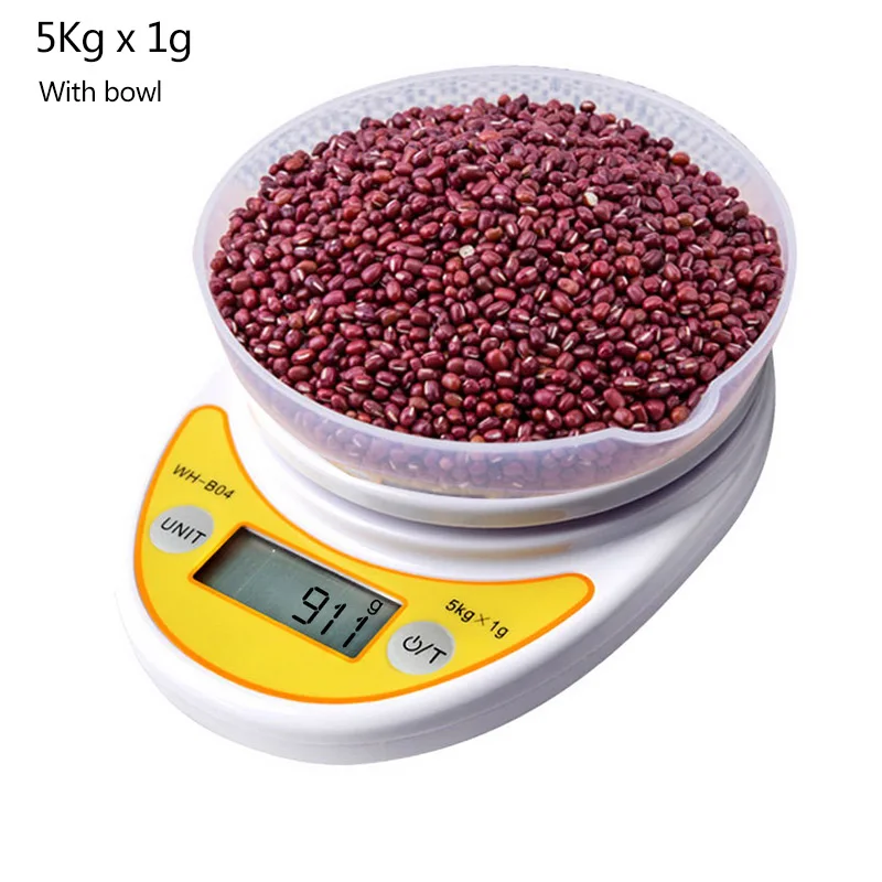 5kg-1g with bowl Принимает массу весом до 5 кг/1 кг 0,1/1g ЖК-дисплей Дисплей Кухня весы цифровые весы высокой точности Электронные весы Вес весы для выпечки Чай - Цвет: 5kg-1g with bowl