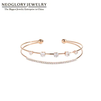 

Neoglory Elegant Square Cubic Zircon Bangle For Young Women Simple Style Silver Color Wedding Hand Accessory For Bride Gifts