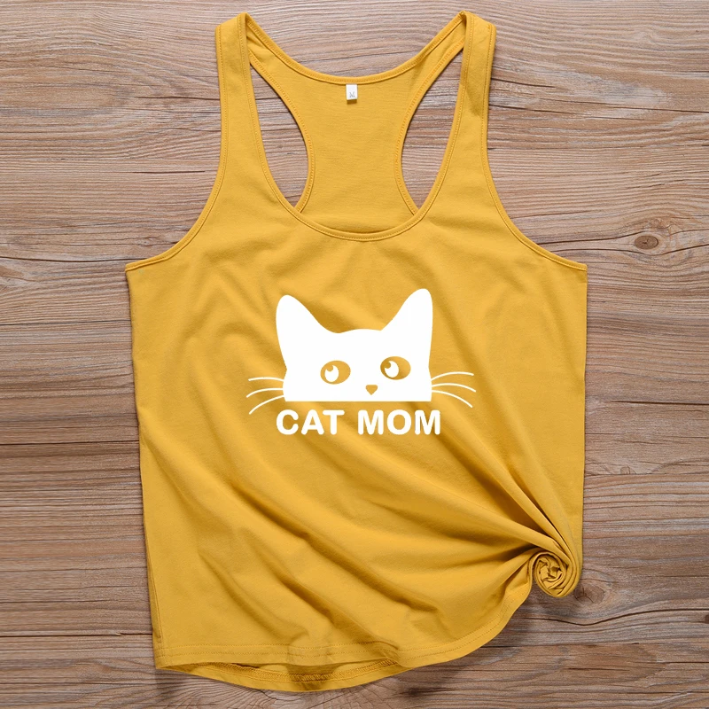 Женские милые майки с изображением кота, футболка с надписью «Cat Mom», забавная футболка с принтом «Kawaii Kitty», Tumblr Vegan, топы, Прямая поставка - Цвет: Yellow-White