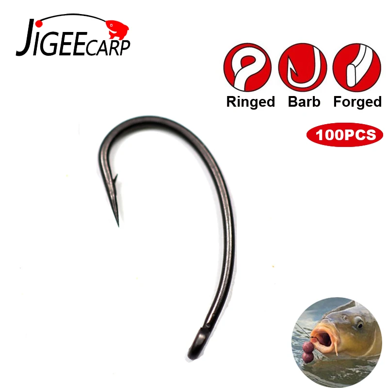 JIGEECARP 100 шт. крючки для ловли карпа с телфлоновым покрытием, не отражающие острые волосы, крючки для снаряжения, микро-Крючок для ловли карпа