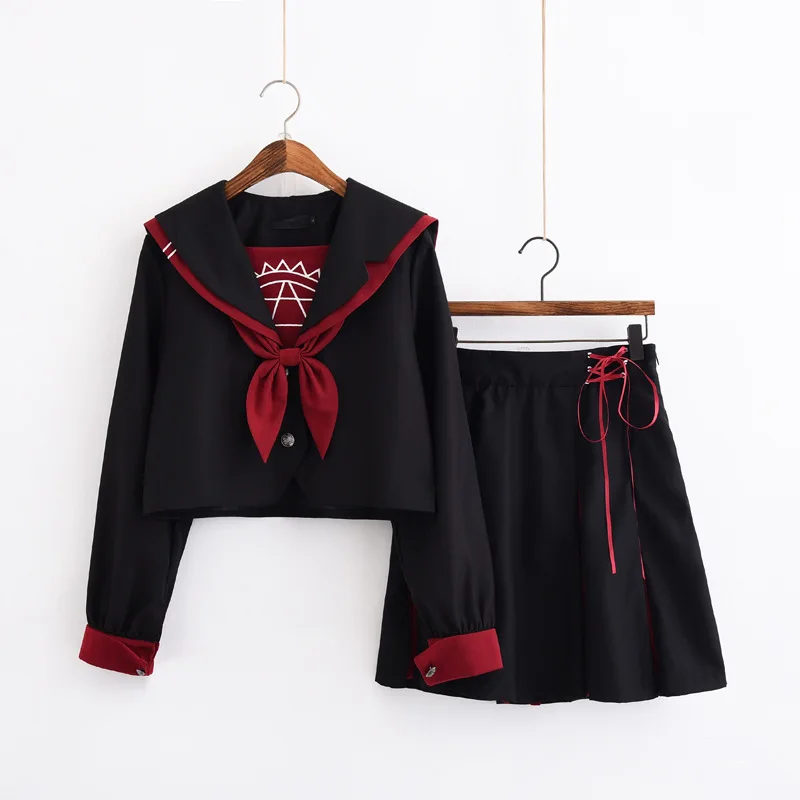 

Jk School Uniform Orthodox College Wind Black Long-sleeved Female Cos Pleated Skirt Japanese Sailor Suit Student Novelty Uniform