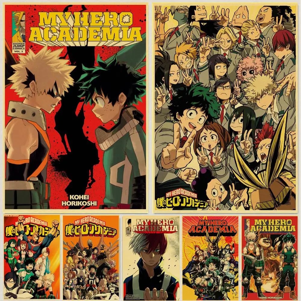 WTQ Janpnese Anime Poster My Hero Academia Retro Posters Canvas Painting Wall Decor Art Picture Room Home | Дом и сад