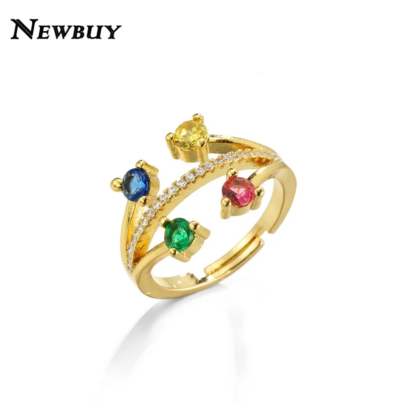 NEWBUY, модное Радужное кольцо с камнем CZ для женщин, Золотое кольцо с короной от сглаза, регулируемое Размер, вечерние ювелирные изделия