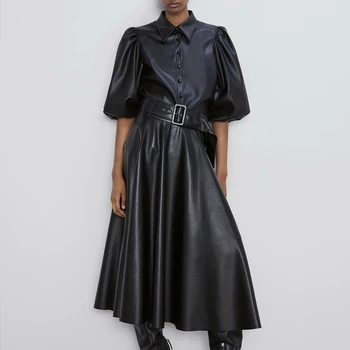 

Faux Leather High Waist Women Skirt 2019 Autumn Belt A Line Half-length Skirt Female Black Casual Fashion Wild Ladies Bottoms