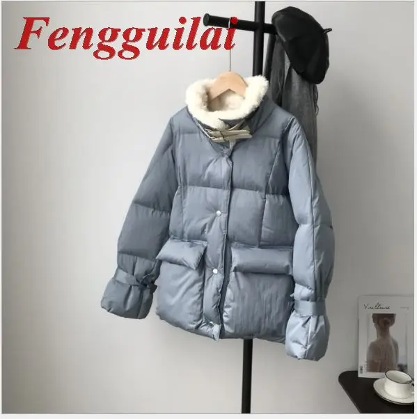 Fengguilai, Женская куртка, Осень-зима, отложной воротник, Женское пальто, женская верхняя одежда, Женская Толстая теплая короткая куртка, тонкая попа - Цвет: Синий