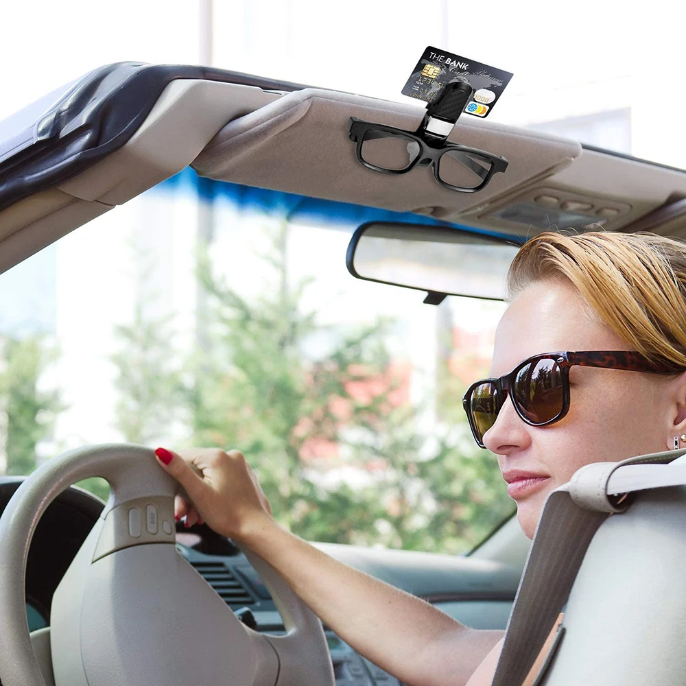 Vexverm Car Sunglasses Holder Portable Ticket Card Glasses Clamp Car Sun Visor Sunglasses Clip Box ABS Eyeglasses Case
