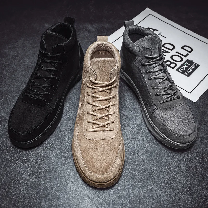 

2019 Autumn And Winter New Style High-top Board Shoe Solid Color Simple Versatile MEN'S Casual Shoes Korean-style Retro-Style Le