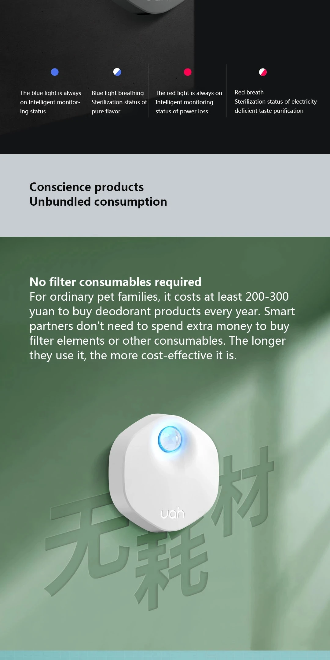 YouPin Uah Cat Litter Box Smart Deodorizer 24-hour Smart Monitoring Long Battery Life Positioning Adsorption Pet Smart Deodorize