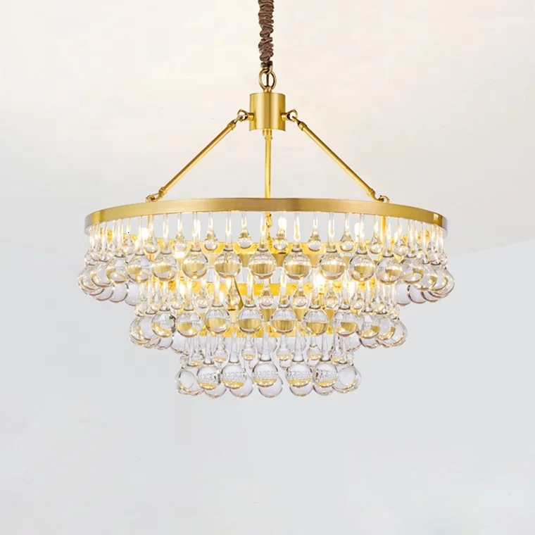 

3 Modern Crystal Droplet Decorative Pendant Lamp Hanglight Crystal Ball Layer Led Round Crystal Chandelier Factory Wholesale