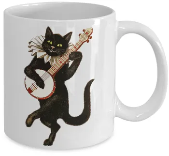 

11oz Unique Anthropomorphic Cat Novelty White Ceramic Coffee Mug Tea Cup