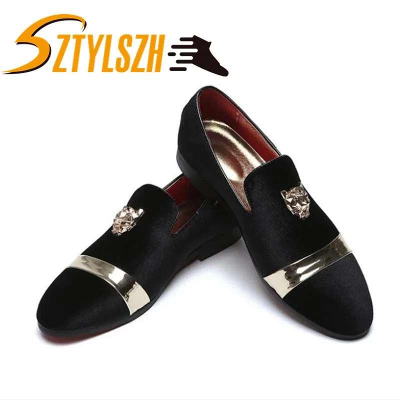 

Fashion Men Party And Wedding Handmade Loafers Men Velvet Shoes With Tiger and Gold Buckle Men Dress Shoe Men's Flats size 37-48