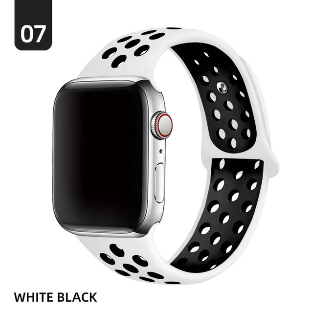 Silicone Strap For Apple Watch band 40mm 44mm 38mm 42mm 44 mm Rubber watchband smartwatch bracelet iWatch series 3 4 5 6 se band White with black