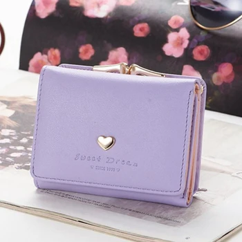 

Women Metal Frame PU Leather Wallet Short Clutch Purse Love Heart Coin Pocket Card Holder Mini Portable Snap Closure Tri-fold
