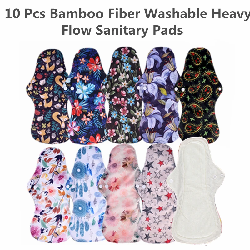 [simfamily] 10pcs Reusable Pads organic Bamboo Fiber menstrual pads sanitary pads lady cloth Washable Panty Health Feminine