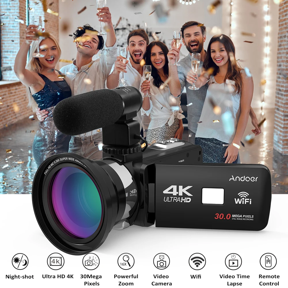 

Andoer 4K Ultra HD 3.0" LCD Touchscreen WiFi Digital Video Camera Camcorder DV Recorder 16X Zoom IR Night Vision Video Camera