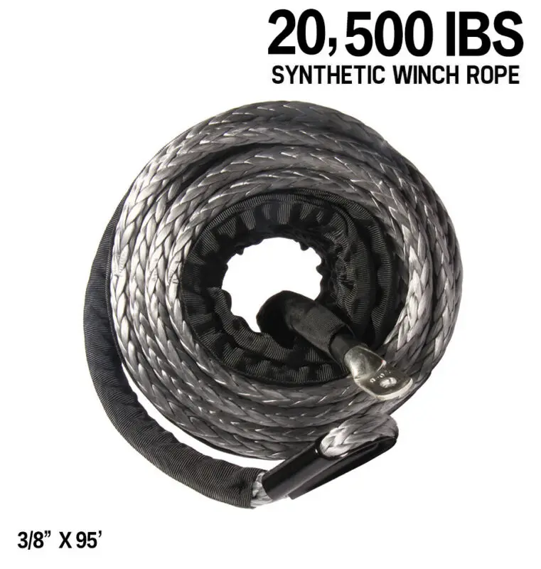 ATV Parts 3/8" x 95'Black Synthetic Winch Rope Line Cable 20500LBs w