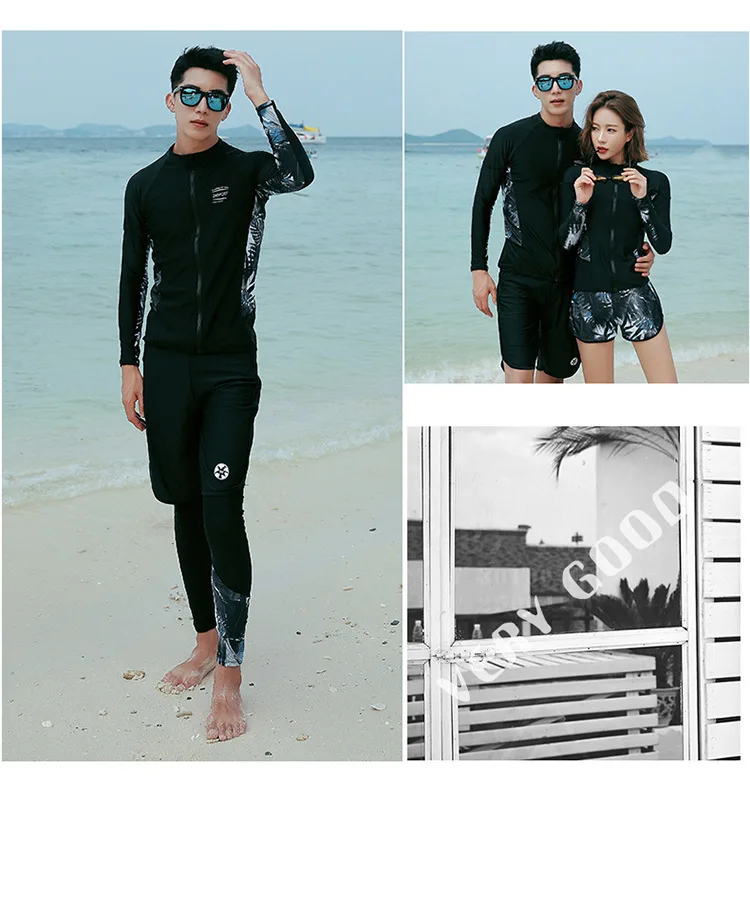 

New Style Couples Bathing Suit Women's Five-Piece Men's Three Pieces Split Type Long Sleeve Trousers Zipper Snorkeling Bathing S