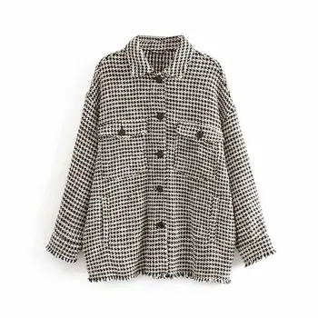 

The casual coat Single-breasted 2019 women fashion tweed ladies winter blouse street-wear Geometric patterns Windbreaker