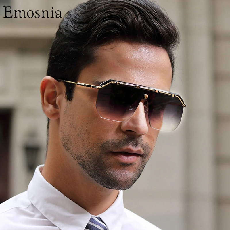 Oversized Square Men Rimless Sunglasses 2021 Luxury Brand Fashion Flat