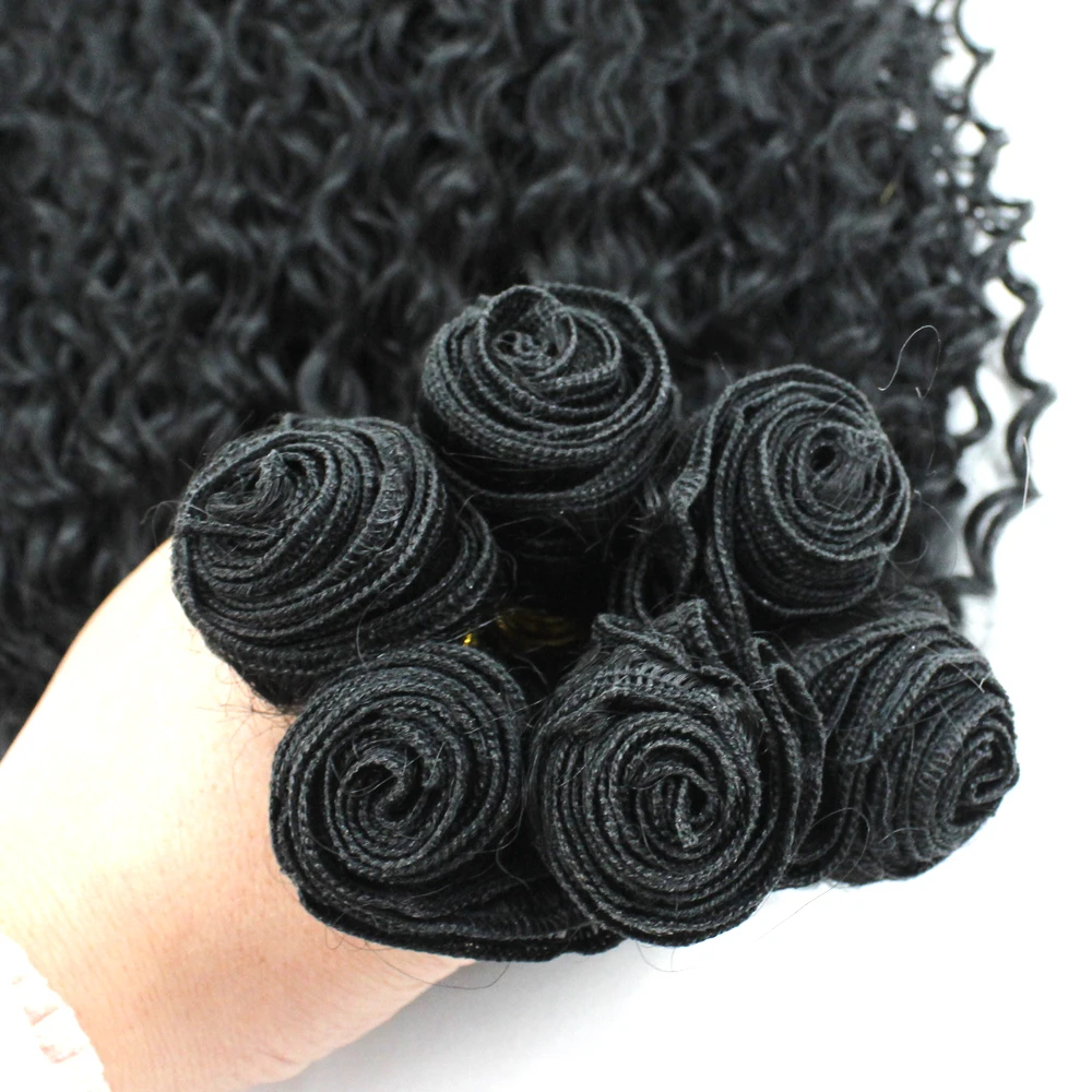 YunRong Synthetic Kinky Curly Hair Bundles With Closure 1B 26Inches Hair-Extension Hair Weaving for Women 7PCS/Pack