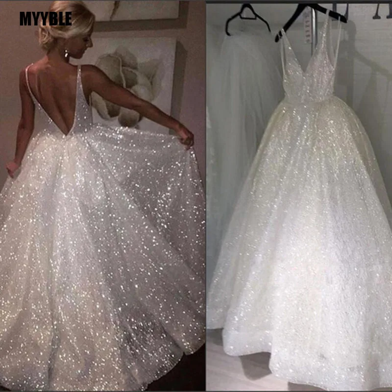202 New wedding backless cheap dress v neck Spaghetti Straps Bridal vestido de noiva gelinlik Arabic mariee shiny | Свадьбы и