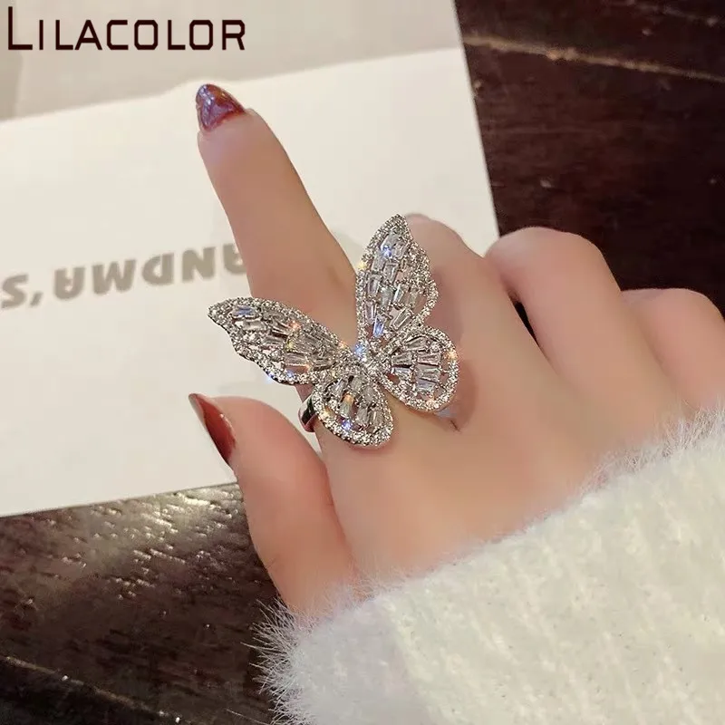 Lilacolor Роскошные циркониевые Регулируемые кольца с бабочкой для женщин и девушек