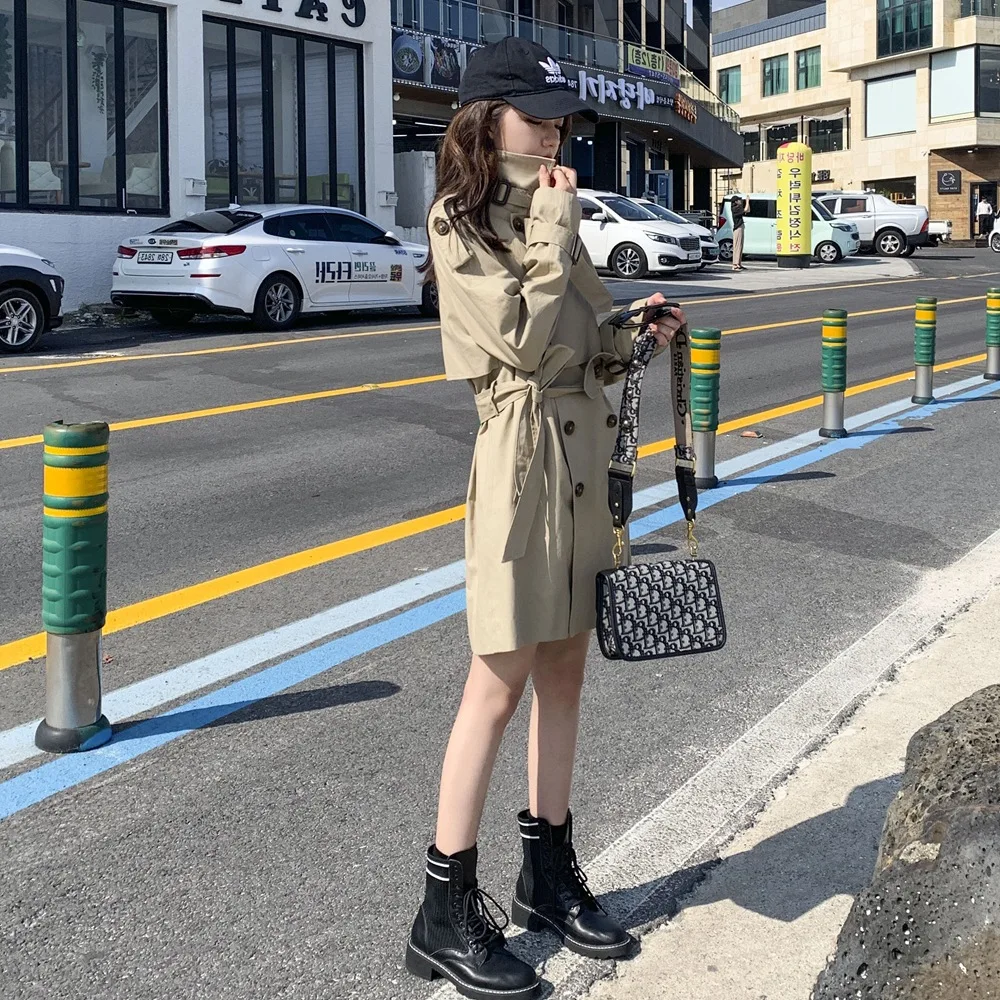 

Photo Shoot South Korea Dongdaemun Double Breasted Mid-length Trench Coat 2020 Spring New Style WOMEN'S Dress Retro CHIC-Style C