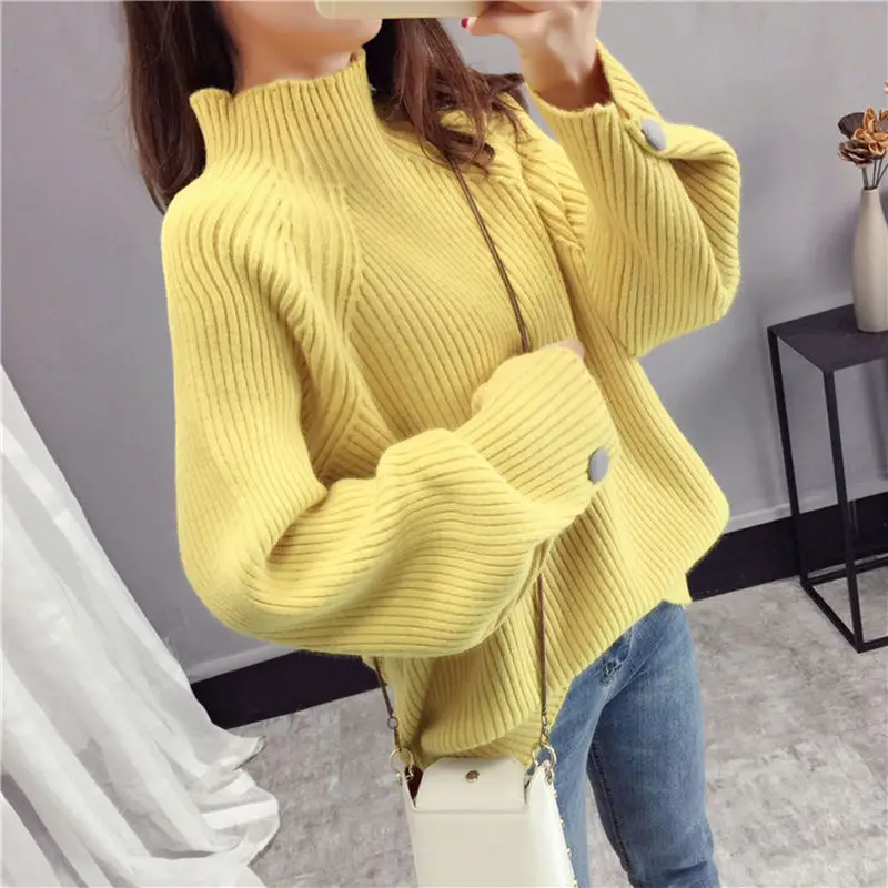 Autumn Turtleneck Sweater Pull Femme Sweaters Jumper Winter Women Sweet Knitted Loose Pullover HK176 | Женская одежда