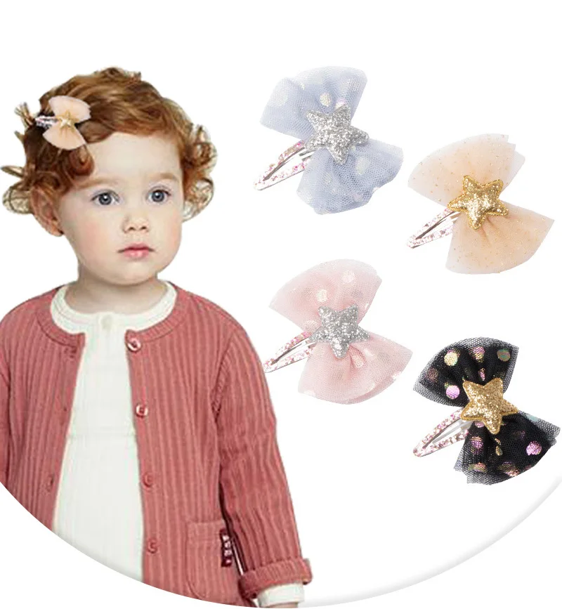 

2 pieces/lot Million Love Baby toddler girl dot gauze star hairpin bow hair clip children infant kids accessories in girls
