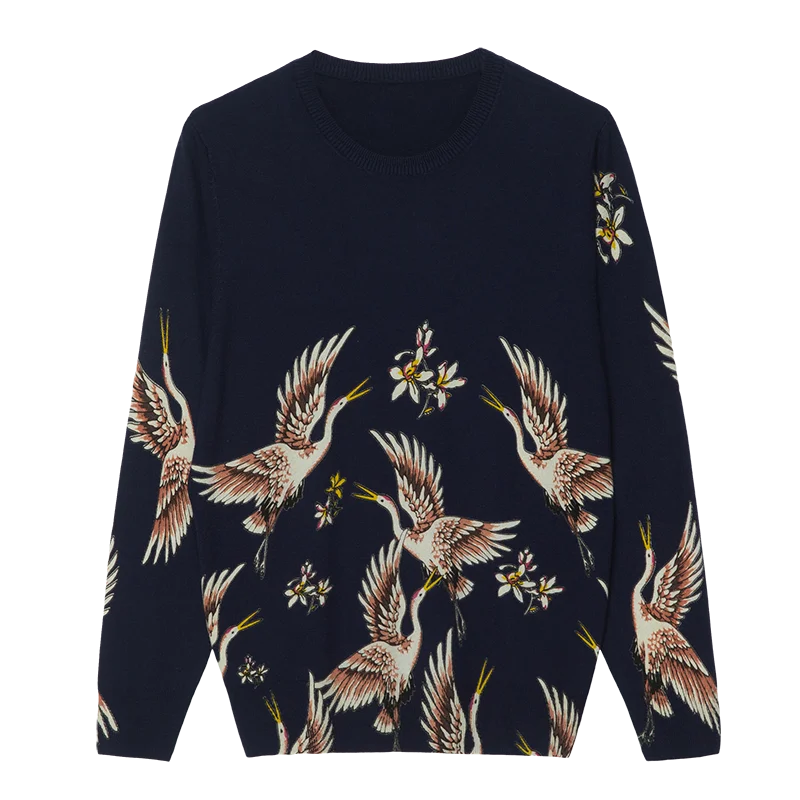 YISU модный свитер с принтом птицы для женщин с круглым вырезом и длинным рукавом женский джемпер вязаный свитер Повседневный пуловер осенний пуловер