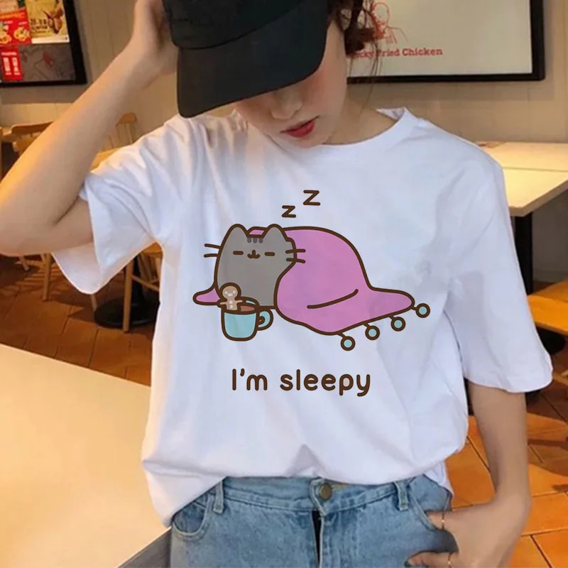 Женские футболки с котом, Harajuku, забавная мультяшная Kawaii футболка, Ullzang, милая, 90 s, графическая, Корейская футболка, модные топы, футболки для женщин