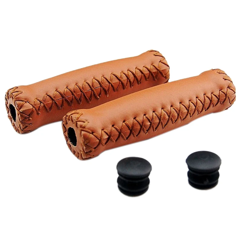 Pair Vintage Leather Bicycle Grips Grips Trekking Handlebars Cover