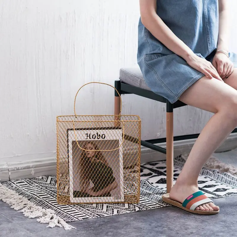 

Mesh Metal Desk Storage Basket with Handle Chic Nordic Magazine Organizer Home Decoration