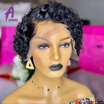 

Short Pixie Cut Wig Short Bob 150% 13*4 Peruvian Lace Front Human Hair Wig Pre Plucked With Baby Hair Natural Remy Alimice