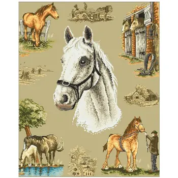 

Country Horse patterns Counted Cross Stitch 11CT 14CT 18CT DIY Chinese Cross Stitch Kits Embroidery Needlework Sets