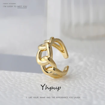 

Yhpup Statement Chain Metal Finger Ring for Women Gold Color Adjustable Opening Ring Copper Jewelry Engagement Anillos Mujer