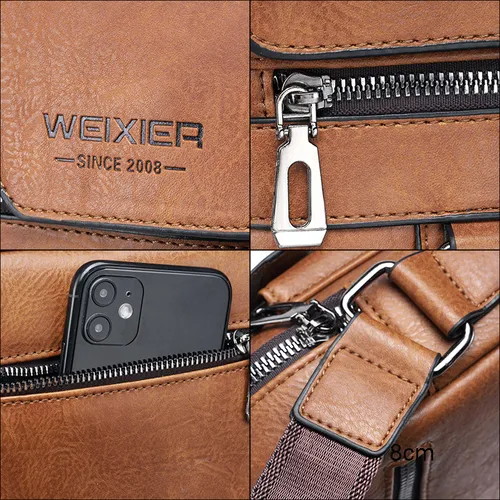 WEIXIER 남자 Crossbody 가방 어깨 가방 빈티지 남자 핸드백 대용량 PU 가죽 가방 메신저 가방 토트 백 4