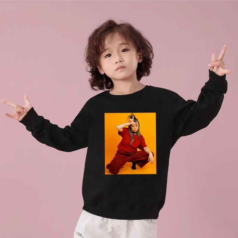 Новые весенне-осенние детские толстовки с капюшоном Billie Eilish, свитшоты для маленьких мальчиков и девочек, Детская футболка с длинными рукавами, пуловер, одежда - Цвет: 996b-bj-11-21-1