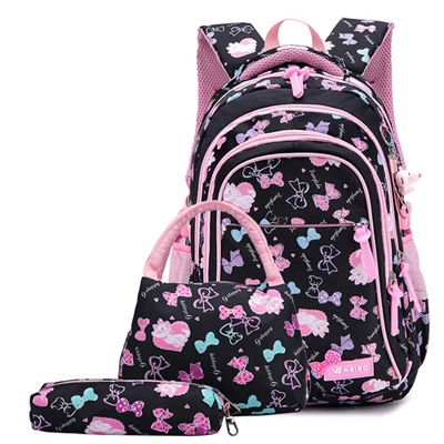 3PCS bow black Litthing 3 шт./компл. школьные сумки школьные рюкзаки для девочек рюкзаки школьная сумка для подростков милые детские рюкзаки с бабочкой - Цвет: 3PCS bow black