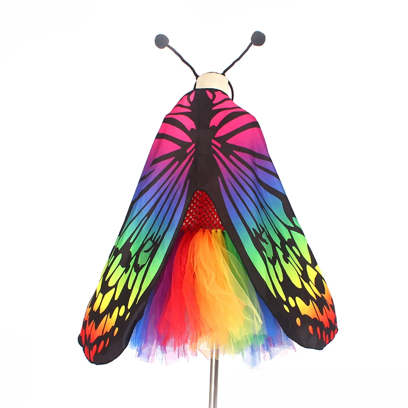 Bright Rainbow Butterfly Tutu Dress Little Kids Girls Halloween Costume Outfit Children Birthday Party Beach Holiday Tulle Dresses (15)
