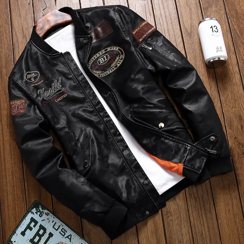 

2018 New Style America Air Force Pilots Leather Jacket Flight Suit Multi-Standard Embroidered Leather Coat Jackets Men's Winter