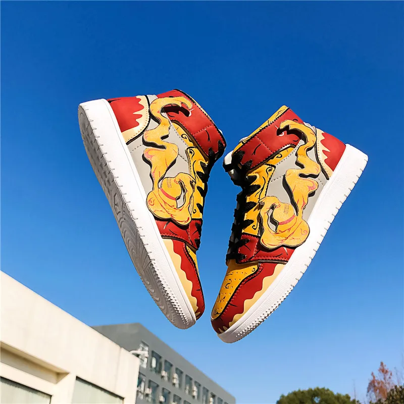 Japan New Fashion Naruto HIP-HOP Breathable Cartoon Mens Canvas Sneakers High Top Vulcanized Shoes Men Canvas Casual Shoes