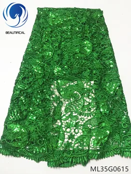 

BEAUTIFICAL Green guipure lace fabrics High quality african chemical lace sequins for wedding 5yards free shipping ML35G06-1