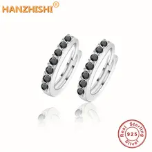 Новинка настоящие 925 пробы серебряные серьги-гвоздики с черными серьги-гвоздики с камнем с фианитами для европейских женщин вечерние ювелирные изделия