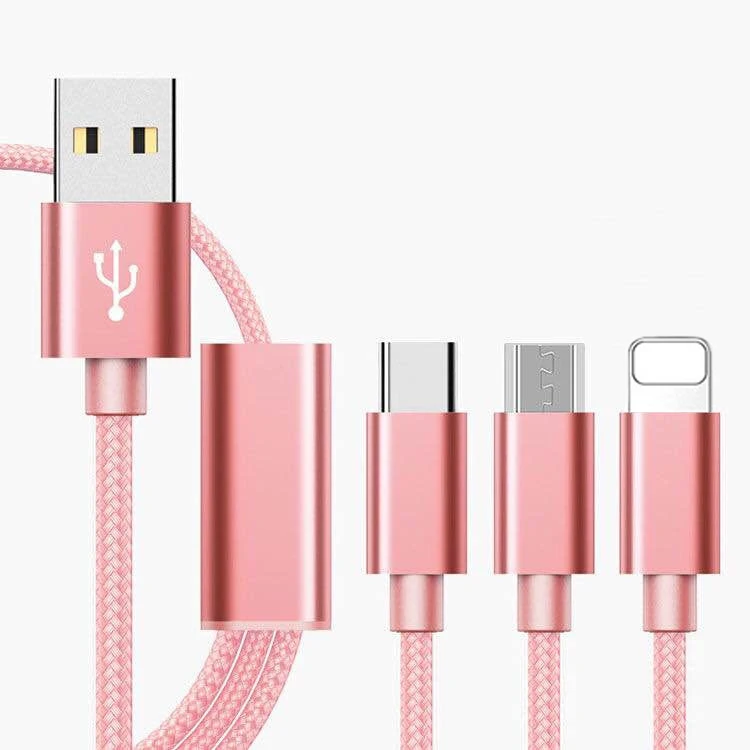 Gold ROCK 3 в 1 USB кабель для iPhone 11 pro Xs Max 8 7 6 быстрая зарядка Micro usb type C мобильный телефон Android шнур для samsung Xiaomi - Цвет: Gold