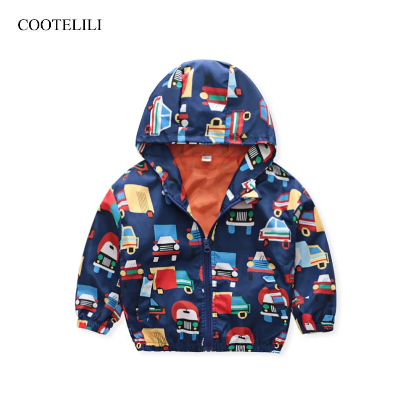 

COOTELILI Cute Car Printing Boys Jacket Baby Autumn Jacket Children Outerwear Coat Hooded Children Clothing 90-130cm